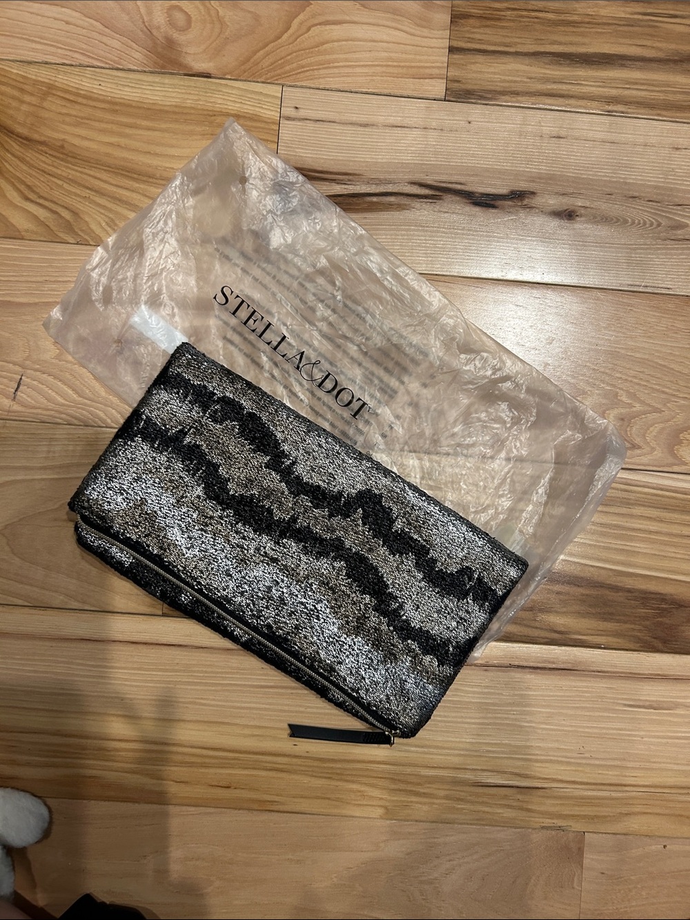 Stella & Dot Black and Silver Foldover Clutch